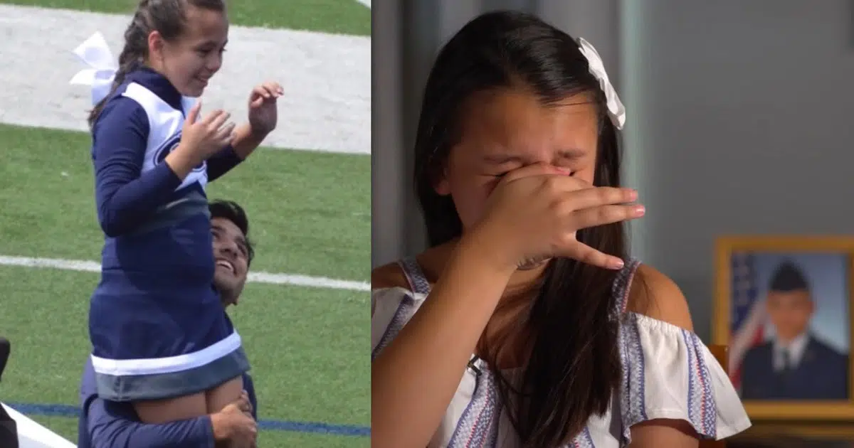 This Cheerleader’s Air Force Dad Couldn’t Make It to The Event But Her Tears Turned to Joy When a Stranger Did The Unexpected!